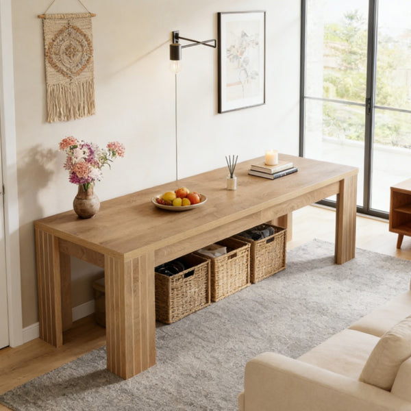 The Nordic Executive Desk — Solid Wood with Wicker Storage